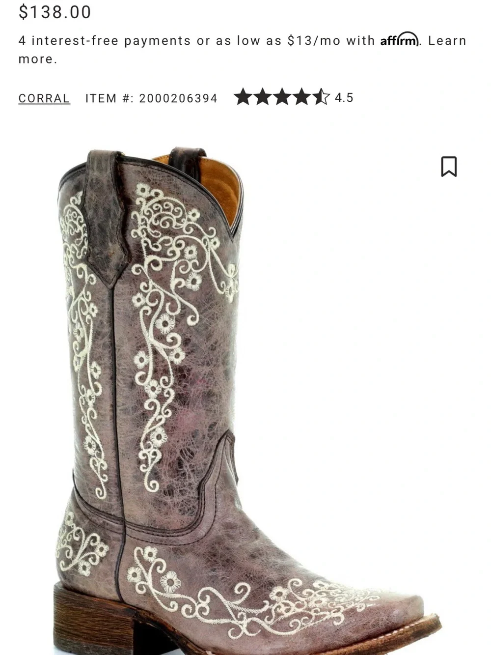 Corral Brown Western Embroidered Kids' Cowboy Boots